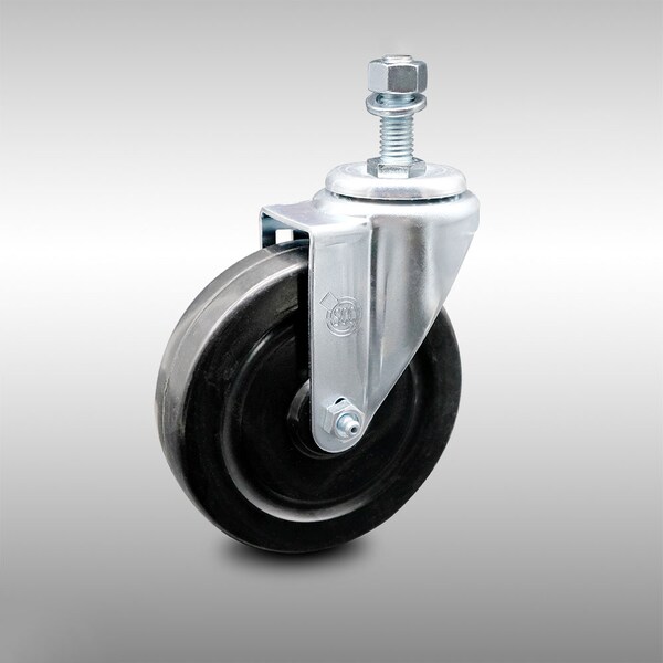 5 Inch SS Hard Rubber Wheel Swivel 1/2 Inch Threaded Stem Caster